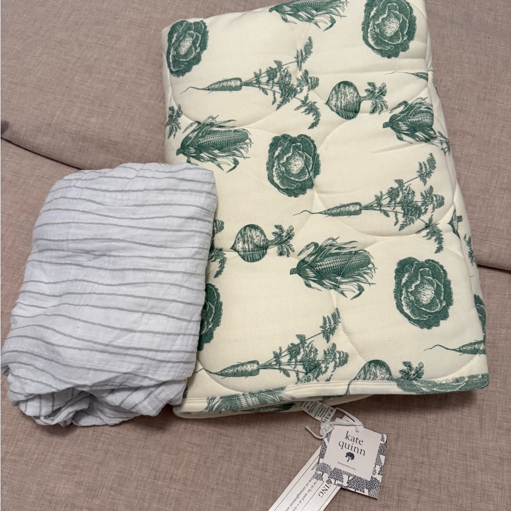 Kate Quinn baby Cream and Green Botanical blanket